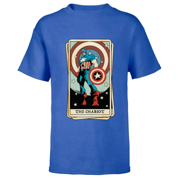Marvel Tarot Arcana Captain America as the Chariot Card - Short Sleeve T-Shirt for Kids - Customized-Royal