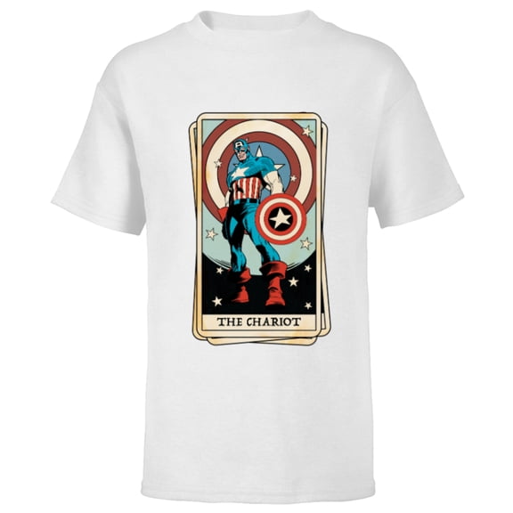 Marvel Tarot Arcana Captain America as the Chariot Card - Short Sleeve T-Shirt for Kids - Customized-White