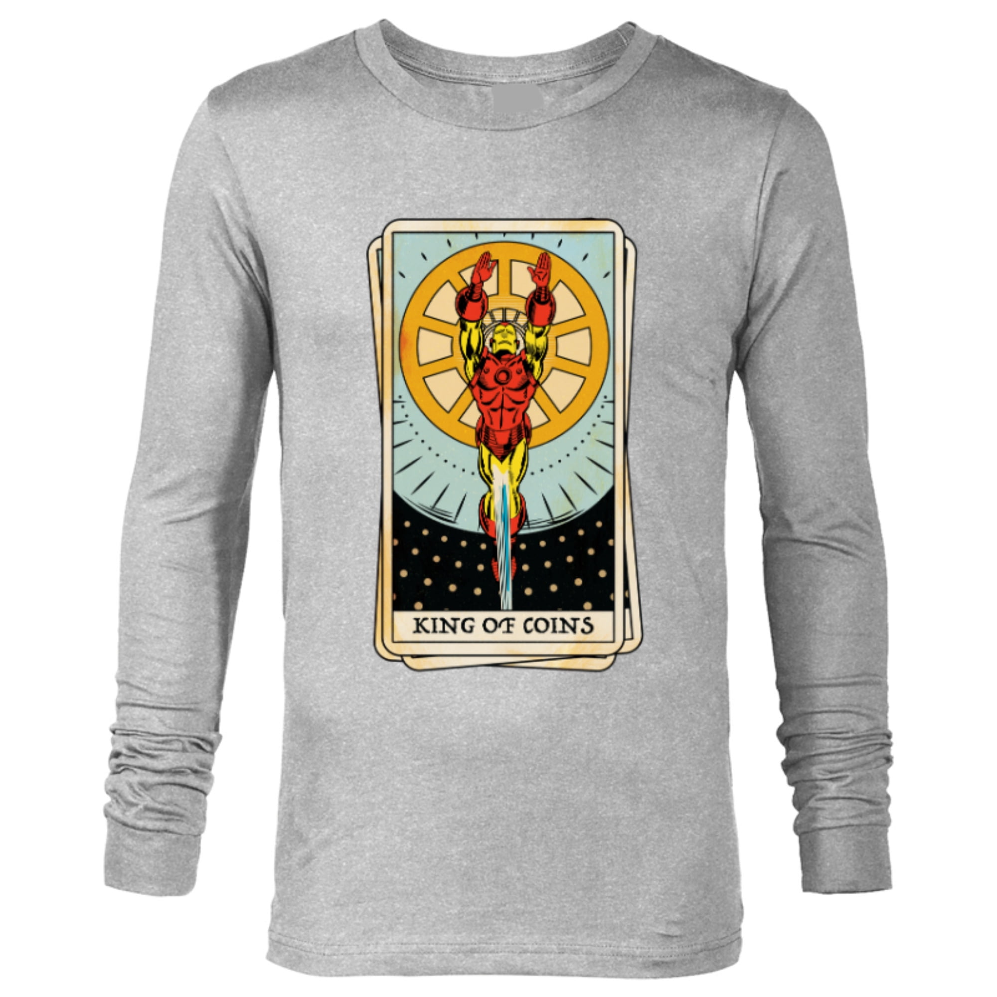 Marvel Tarot Arcana Iron Man as the King of Coins Card - Long Sleeve T-Shirt for Men - Customized-Athletic Heather