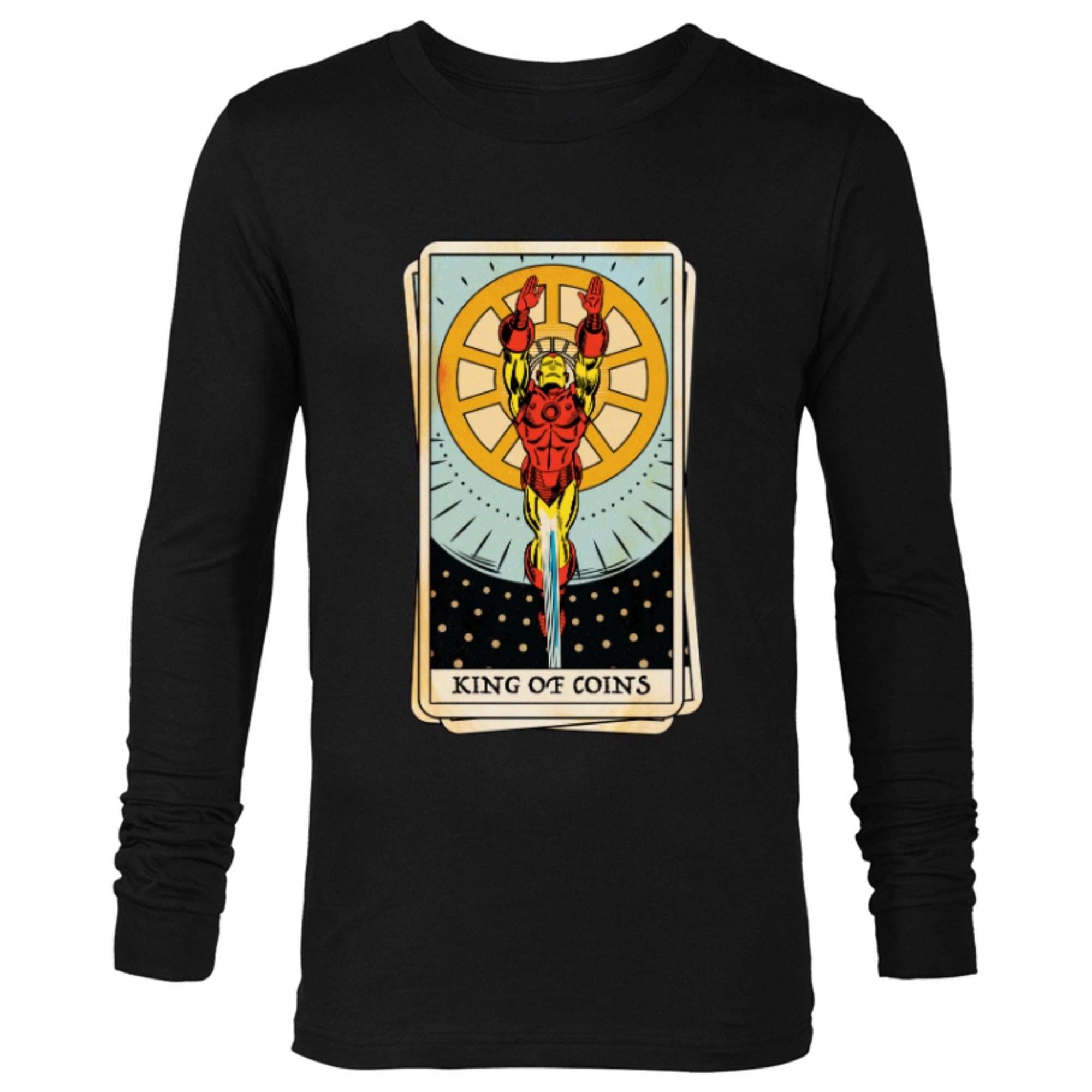 Marvel Tarot Arcana Iron Man as the King of Coins Card - Long Sleeve T-Shirt for Men - Customized-Black
