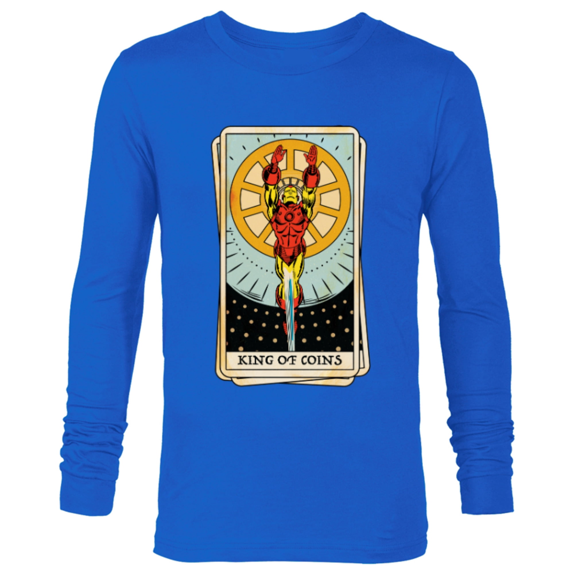 Marvel Tarot Arcana Iron Man as the King of Coins Card - Long Sleeve T-Shirt for Men - Customized-Navy
