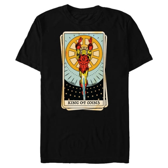Marvel Tarot Arcana Iron Man as the King of Coins Card - Short Sleeve Blended T-Shirt for Adults - Customized-Black