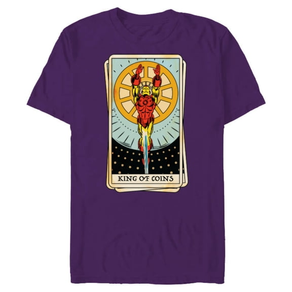 Marvel Tarot Arcana Iron Man as the King of Coins Card - Short Sleeve Blended T-Shirt for Adults - Customized-Purple