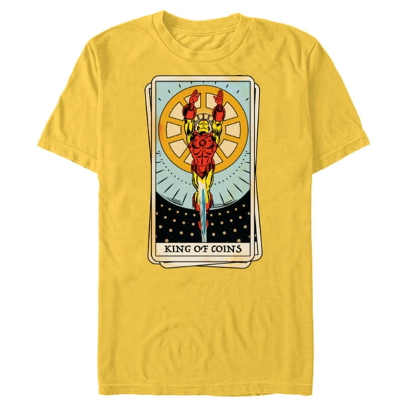 Marvel Tarot Arcana Iron Man as the King of Coins Card - Short Sleeve Blended T-Shirt for Adults - Customized-Yellow