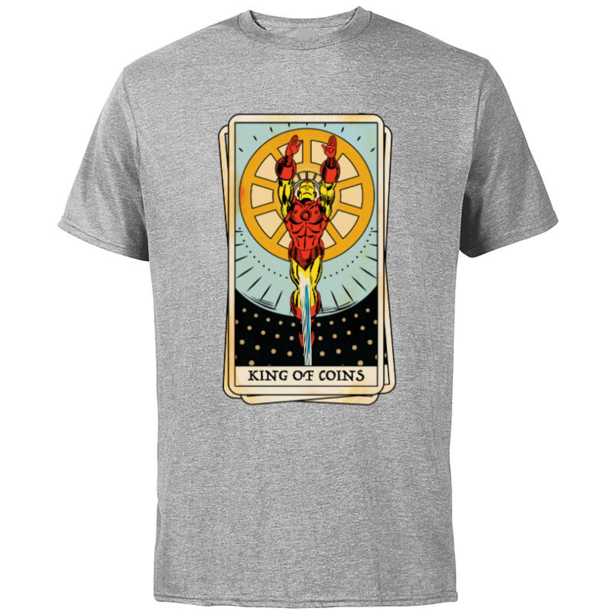 Marvel Tarot Arcana Iron Man as the King of Coins Card - Short Sleeve Cotton T-Shirt for Adults - Customized-Athletic Heather