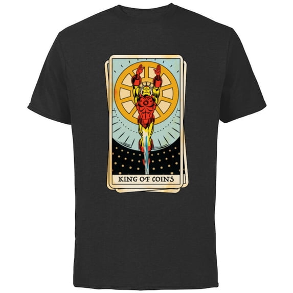 Marvel Tarot Arcana Iron Man as the King of Coins Card - Short Sleeve Cotton T-Shirt for Adults - Customized-Black