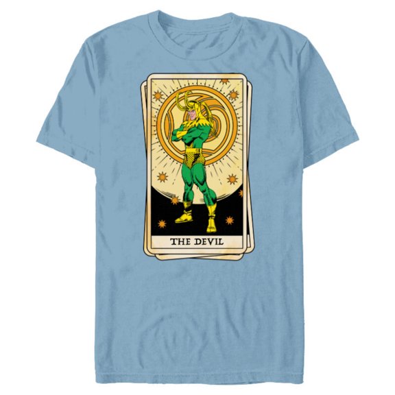 Marvel Tarot Arcana Loki as the Devil Card - Short Sleeve Blended T-Shirt for Adults - Customized-Ocean Blue