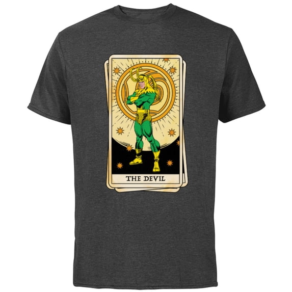 Marvel Tarot Arcana Loki as the Devil Card - Short Sleeve Cotton T-Shirt for Adults - Customized-Charcoal