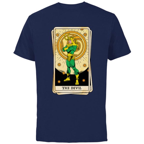 Marvel Tarot Arcana Loki as the Devil Card - Short Sleeve Cotton T-Shirt for Adults - Customized-Navy