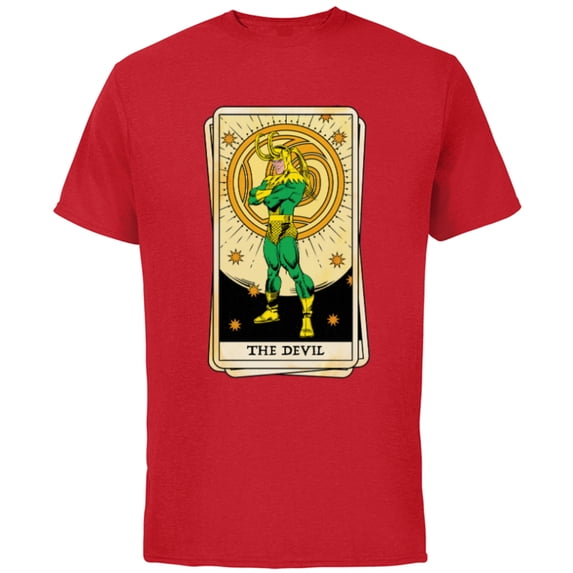 Marvel Tarot Arcana Loki as the Devil Card - Short Sleeve Cotton T-Shirt for Adults - Customized-Red