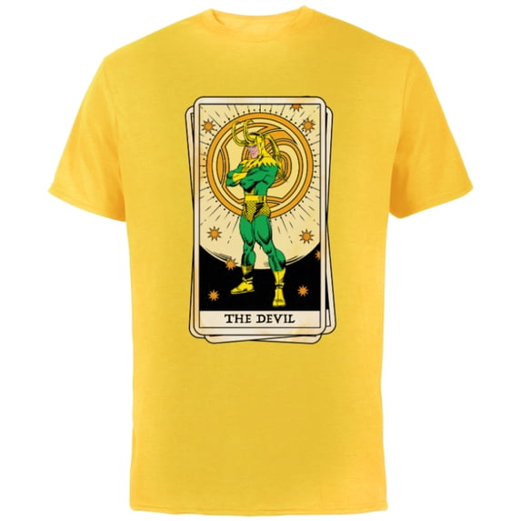 Marvel Tarot Arcana Loki as the Devil Card - Short Sleeve Cotton T-Shirt for Adults - Customized-Yellow