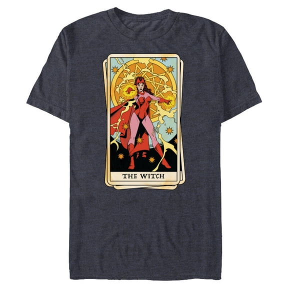 Marvel Tarot Scarlet Witch as the Witch Card - Short Sleeve Blended T-Shirt for Adults - Customized-Navy Heather
