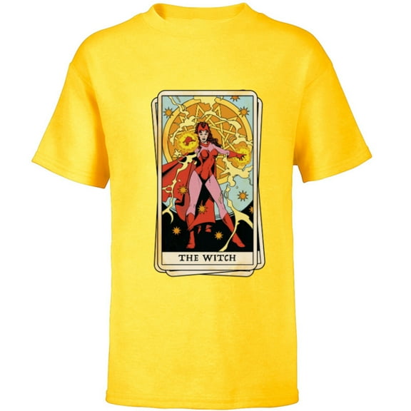 Marvel Tarot Scarlet Witch as the Witch Card - Short Sleeve T-Shirt for Kids - Customized-Yellow