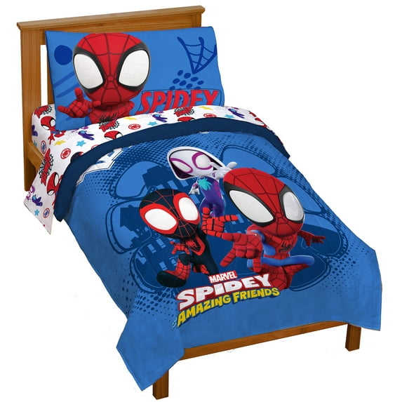 Marvel Team Spidey 4-Piece Toddler/Crib Kids Bed Set – Spidey & His Amazing Friends Bedding