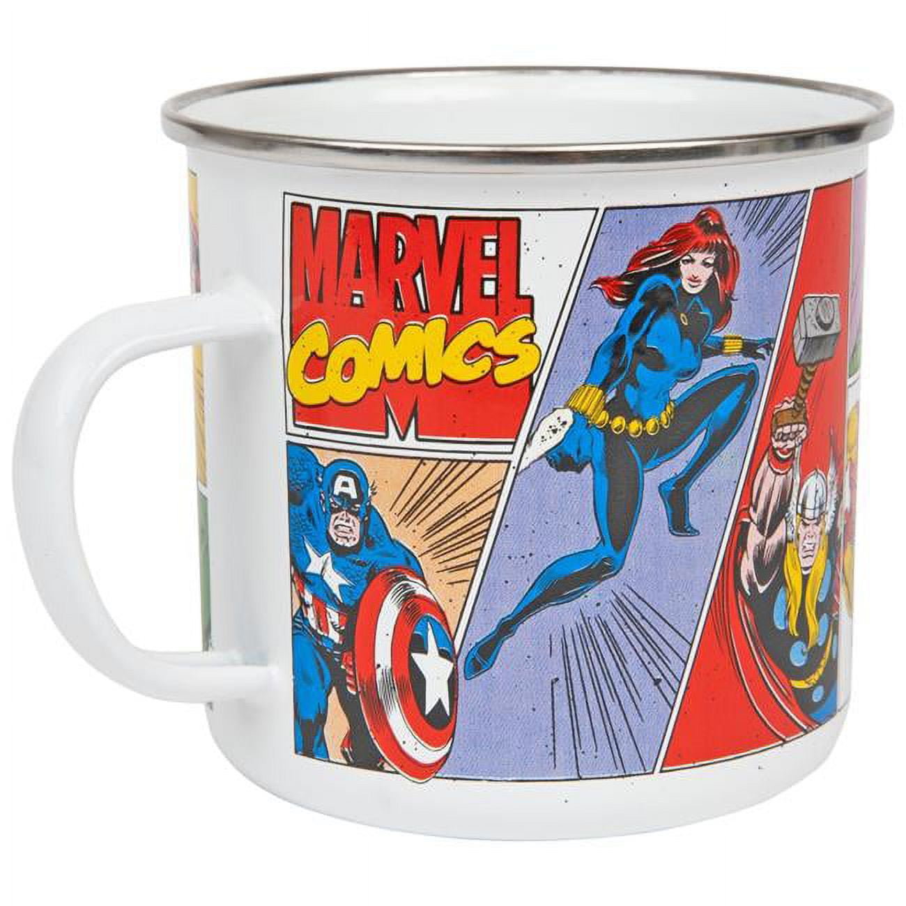 Silver Buffalo Retro Vintage Panel Marvel Comics Avengers Camper Coffee Mug  Featuring Captain America, Hulk, Thor, Spider-Man, Black Widow, and Iron