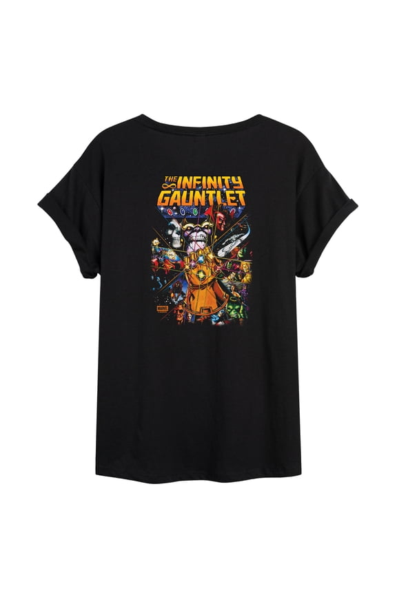 - Thanos Infinity Gauntlet - Juniors Oversized Graphic T-Shirt