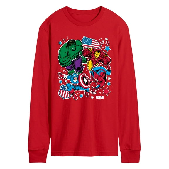 Marvel The Avengers - America Stickers Style - Adult Long Sleeve Graphic T-Shirt