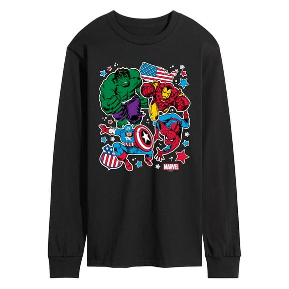 Marvel The Avengers - America Stickers Style - Adult Long Sleeve Graphic T-Shirt