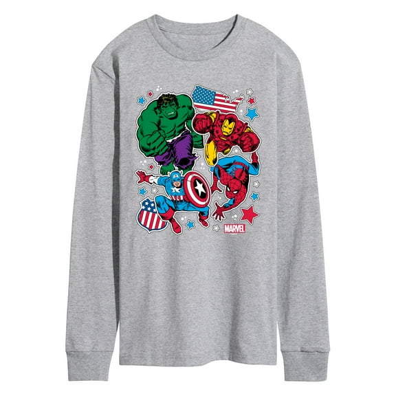 Marvel The Avengers - America Stickers Style - Adult Long Sleeve Graphic T-Shirt
