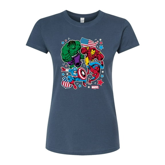 Marvel The Avengers - America Stickers Style - Juniors Fitted Graphic T-Shirt