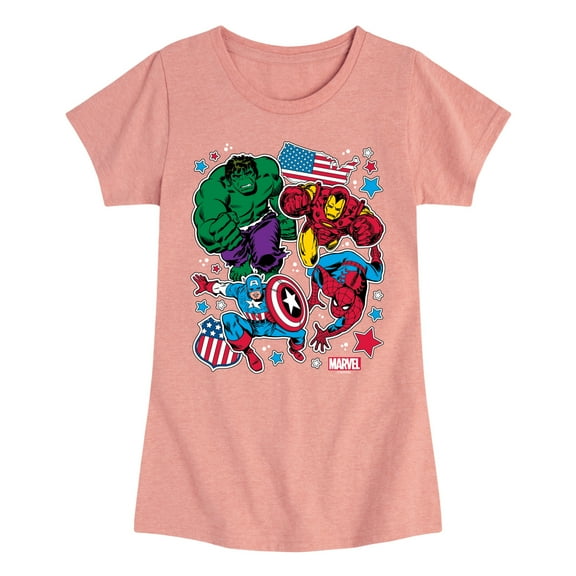 Marvel The Avengers - America Stickers Style - Toddler And Youth Girls Fitted Short Sleeve Graphic T-Shirt