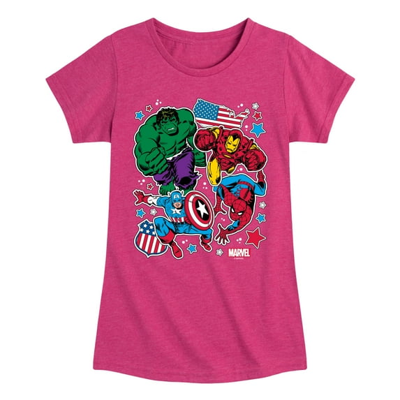 Marvel The Avengers - America Stickers Style - Toddler And Youth Girls Fitted Short Sleeve Graphic T-Shirt