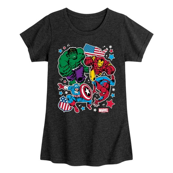 Marvel The Avengers - America Stickers Style - Toddler And Youth Girls Fitted Short Sleeve Graphic T-Shirt