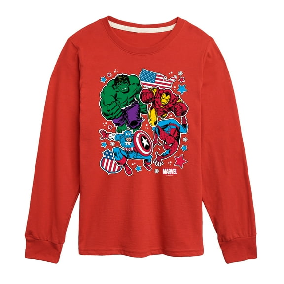 Marvel The Avengers - America Stickers Style - Toddler And Youth Long Sleeve Graphic T-Shirt