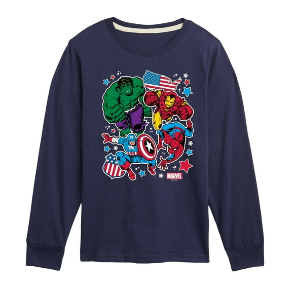 Marvel The Avengers - America Stickers Style - Toddler And Youth Long Sleeve Graphic T-Shirt