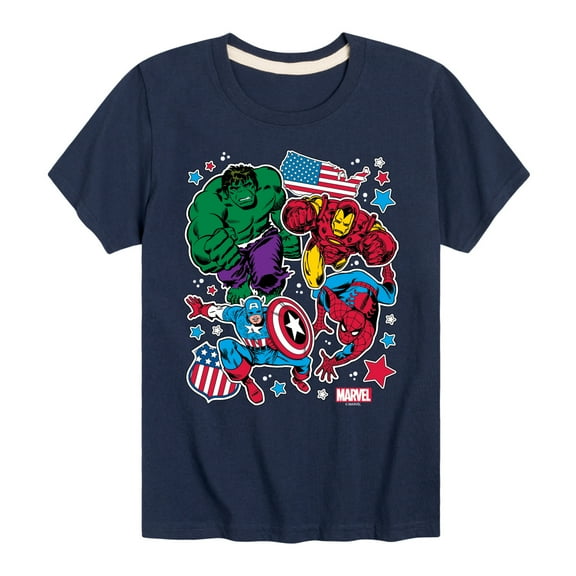 Marvel The Avengers - America Stickers Style - Toddler And Youth Short Sleeve Graphic T-Shirt