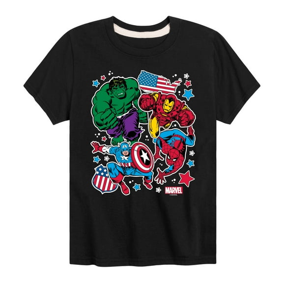 Marvel The Avengers - America Stickers Style - Toddler And Youth Short Sleeve Graphic T-Shirt