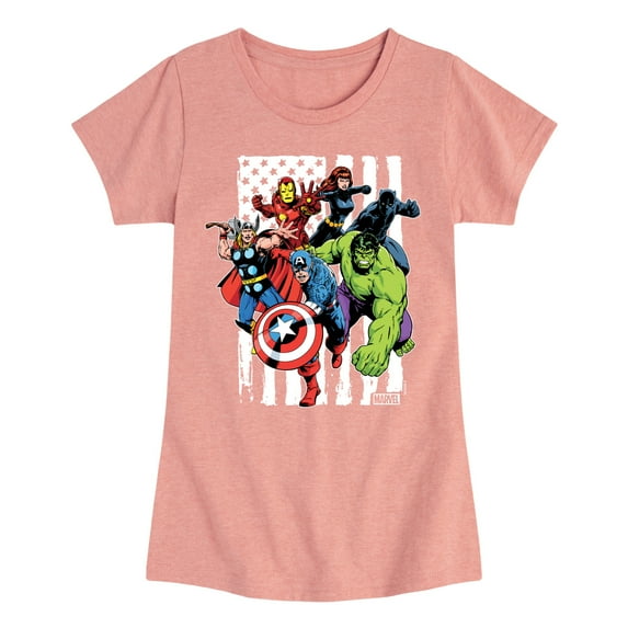 Marvel The Avengers - American Flag - Toddler And Youth Girls Fitted Short Sleeve Graphic T-Shirt