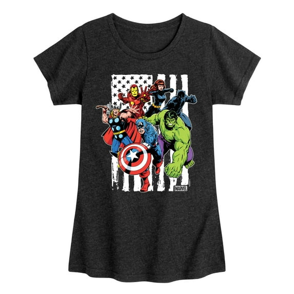 Marvel The Avengers - American Flag - Toddler And Youth Girls Fitted Short Sleeve Graphic T-Shirt
