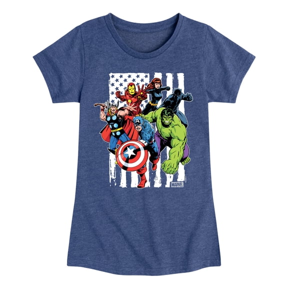 Marvel The Avengers - American Flag - Toddler And Youth Girls Fitted Short Sleeve Graphic T-Shirt