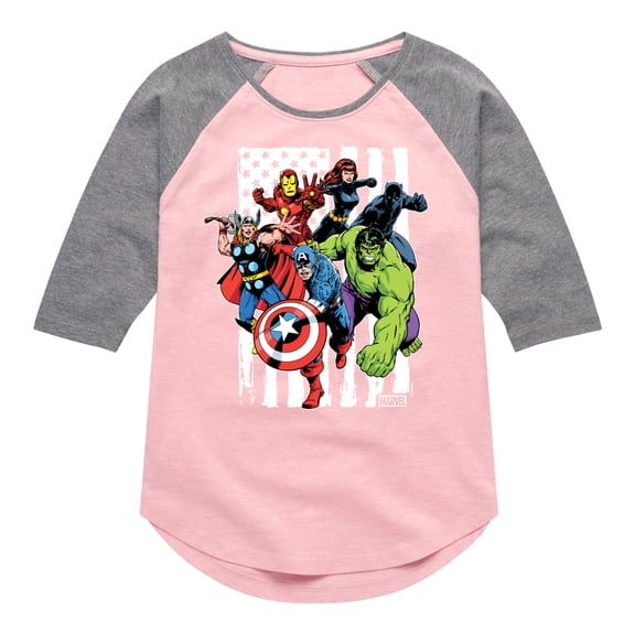 Marvel The Avengers - American Flag - Toddler And Youth Girls Shirt Tail Raglan