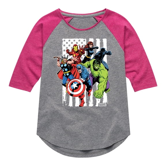 Marvel The Avengers - American Flag - Toddler And Youth Girls Shirt Tail Raglan