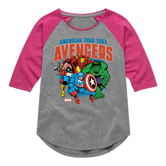 Marvel The Avengers - American Tour - Toddler And Youth Girls Shirt Tail Raglan