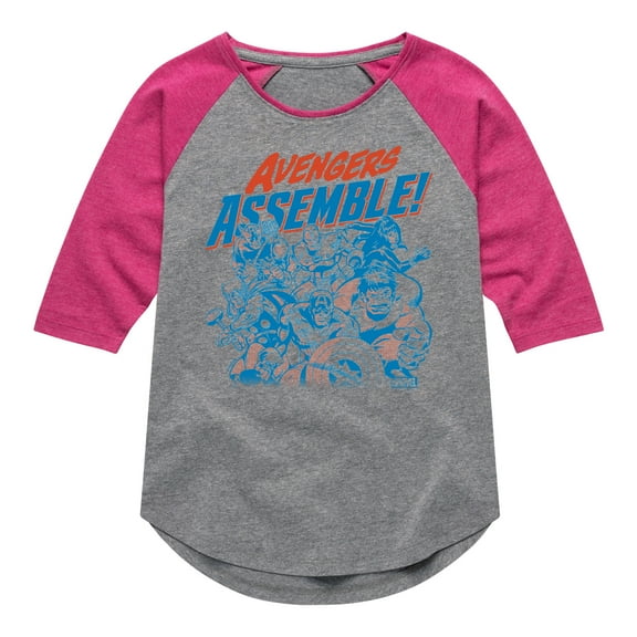 Marvel The Avengers - Assemble Group - Toddler And Youth Girls Shirt Tail Raglan