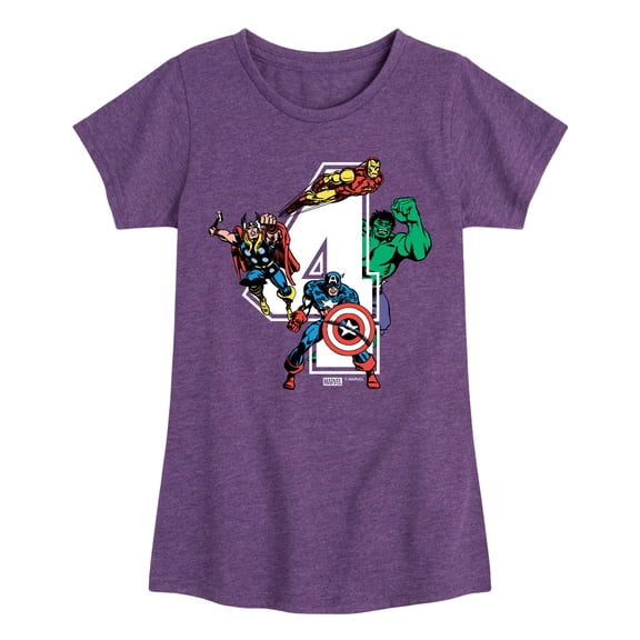 Marvel The Avengers - Birthday 4 - Toddler And Youth Girls Fitted Short Sleeve Graphic T-Shirt