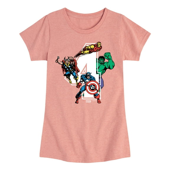 Marvel The Avengers - Birthday 4 - Toddler And Youth Girls Fitted Short Sleeve Graphic T-Shirt