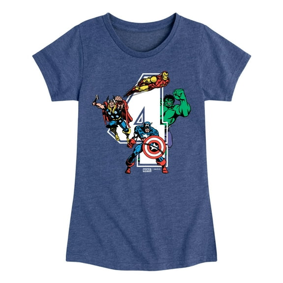 Marvel The Avengers - Birthday 4 - Toddler And Youth Girls Fitted Short Sleeve Graphic T-Shirt