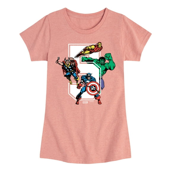 Marvel The Avengers - Birthday 5 - Toddler And Youth Girls Fitted Short Sleeve Graphic T-Shirt