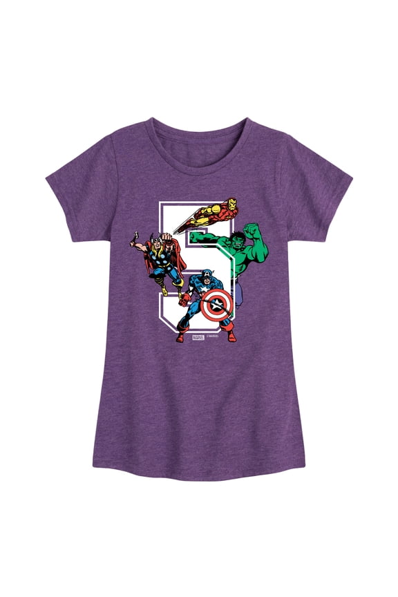 The Avengers - Birthday 5 - Toddler And Youth Girls Fitted Short Sleeve Graphic T-Shirt
