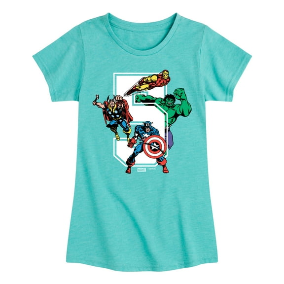 Marvel The Avengers - Birthday 5 - Toddler And Youth Girls Fitted Short Sleeve Graphic T-Shirt