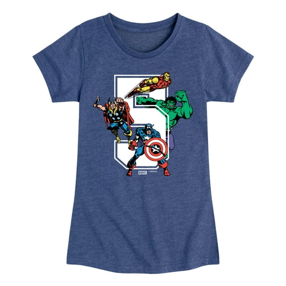 Marvel The Avengers - Birthday 5 - Toddler And Youth Girls Fitted Short Sleeve Graphic T-Shirt