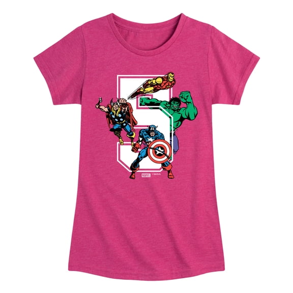 Marvel The Avengers - Birthday 5 - Toddler And Youth Girls Fitted Short Sleeve Graphic T-Shirt