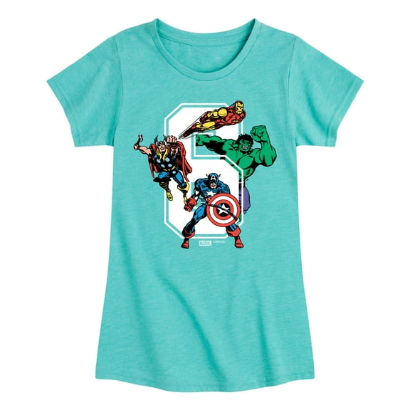 Marvel The Avengers - Birthday 6 - Toddler And Youth Girls Fitted Short Sleeve Graphic T-Shirt