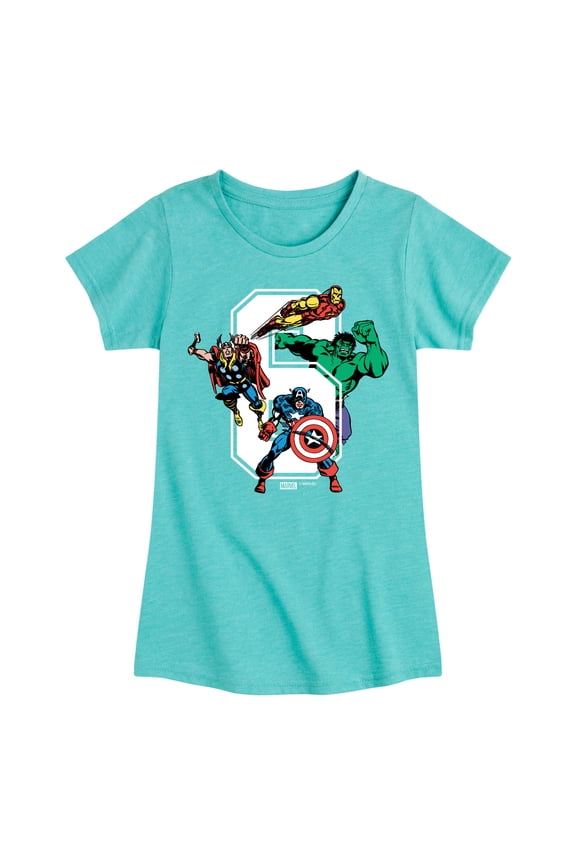 The Avengers - Birthday 6 - Toddler And Youth Girls Fitted Short Sleeve Graphic T-Shirt