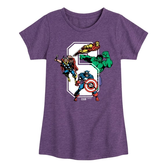Marvel The Avengers - Birthday 6 - Toddler And Youth Girls Fitted Short Sleeve Graphic T-Shirt