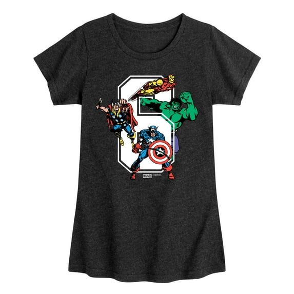 Marvel The Avengers - Birthday 6 - Toddler And Youth Girls Fitted Short Sleeve Graphic T-Shirt